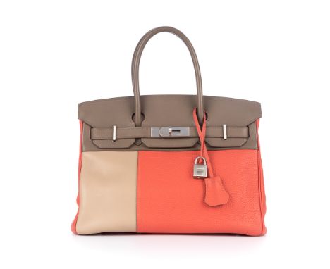 Hermes, a 2012 Tricolour Cascade Birkin 30 handbag, designed with a rose jaipur, etoupe and argile Swift and Clemence leather