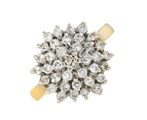 An 18ct gold single-cut diamond cluster dress ring, total diamond weight 0.50ct, stamped to band, estimated H-I colour, SI cl