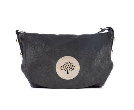 Mulberry, a Daria Flap handbag, crafted from black pebbled leather, featuring a long crossbody strap with plaited detail, lar