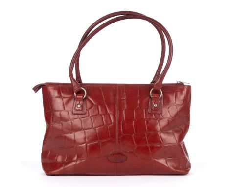 Mulberry, a red Congo leather handbag, featuring a textured red leather exterior, dual rolled leather handles, top zip fasten