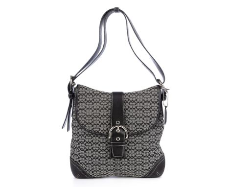 Coach, a monogram handbag, crafted from the maker's blue and grey mini monogram canvas exterior, with smooth blue leather tri