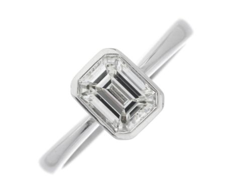 A platinum rectangular-shape diamond single-stone ring, diamond estimated weight 1ct, G+ colour, VS2-SI1 clarity, hallmarks f