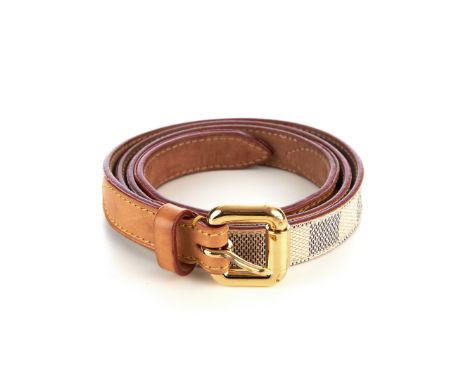 Louis Vuitton, a thin damier azur belt, featuring a gold-tone buckle fastening, stamped Louis Vuitton, size 90/36Condition- O