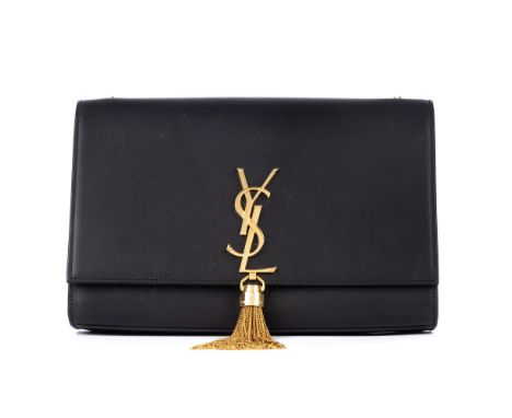 Yves Saint Laurent, a Kate Monogram Tassel handbag, featuring a black leather exterior with maker's gold-tone monogram logo p