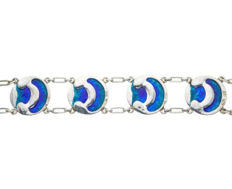 Kate Harris for George Laurence Connell, an Arts & Crafts silver and enamel bracelet, with sliding clasp, maker's marks for G