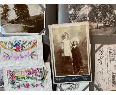 Postcards. An Edwardian album containing 235 postcards with several real photographic examples, including Mr Harold Blackburn