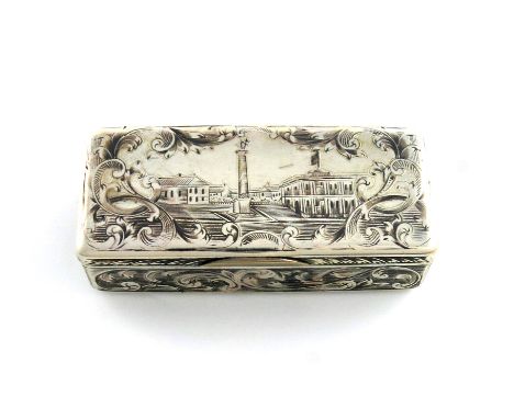 A 19th century Russian silver and niello work snuff box, Moscow 1852, assay master Andrey Kovalskiy, rectangular form, the hi