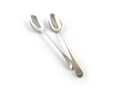 A pair of George III silver Old English pattern basting spoons, by Smith and Fearn, London 1790, the terminals with a crest, 