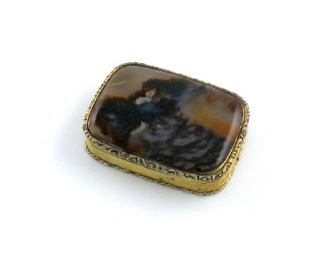 A Victorian silver-gilt and agate snuff box, by Nathaniel Mills, Birmingham 1841, rounded rectangular form, reeded sides, the