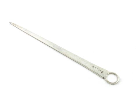 A George III provincial silver meat skewer, by Ann Robertson, Newcastle 1809, heavy tapering form, plain ring handle, initial