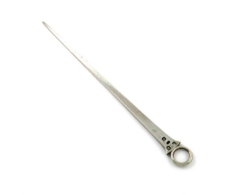 A George III silver meat skewer, possibly by William Trant, London 1761, tapering form, with a plain ring handle, initialled 