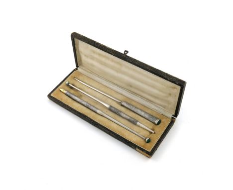 A three-piece Finnish silver pen and pencil set, maker's mark A.T, probably for Antti Taivainen, Vipuri,1923, the handles wit