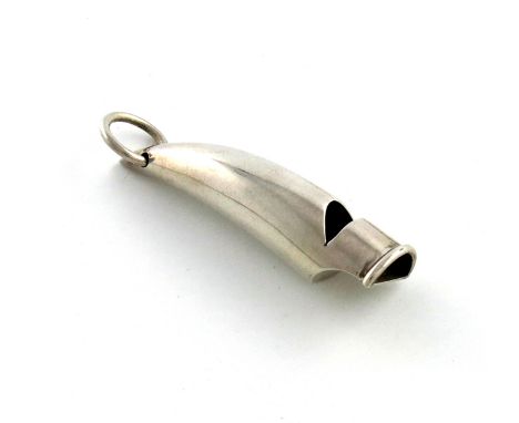 A silver whistle, by S. Mordan and Co, London 1920, tapering form, similar to a stag's antler whistle, with a ring attachment