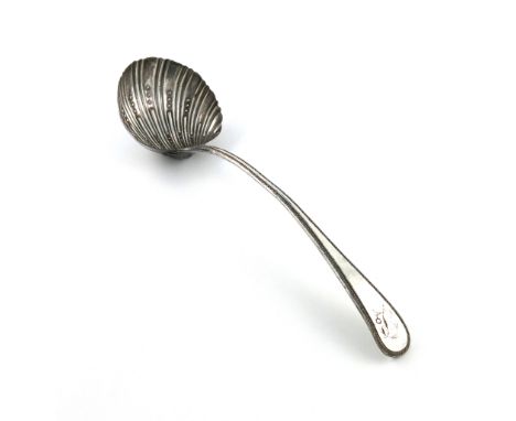 A George III old Sheffield plated Beaded pattern soup ladle, circa 1780, fluted bowl with a shell heel, the terminal with she