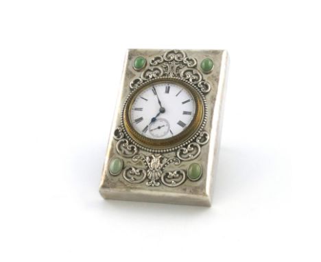 An American silver desk clock, by Black, Starr and Frost, circa 1900, rectangular form, applied with a mask and scroll decora