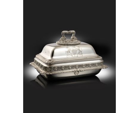 A George III silver regimental entree dish and cover from The Picton Service, by Paul Storr, London 1814, rectangular form, f