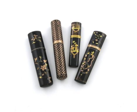 λA collection of four late 18th / early 19th century gold and silver mounted bodkin / sealing wax cases, comprising three of 