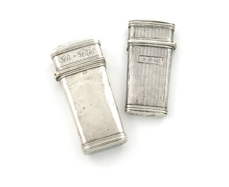 λAn early Victorian silver lancet case, possibly by W. Roberts, London 1845, tapering rounded rectangular form, engine-turned