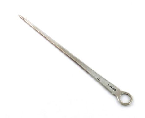 A William IV provincial silver meat skewer, by Barber, Cattle and North, York 1832, tapering form with a ring handle, engrave