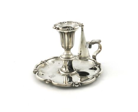 An early Victorian silver chamber stick, by Henry Wilkinson and Co., Sheffield 1841, fluted capital, removable drip pan, with