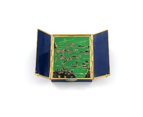 By Lacloche Frιres, an 18 carat French gold and enamel Art Deco compact, signed Lacloche Frιres, No.2312', with import marks 