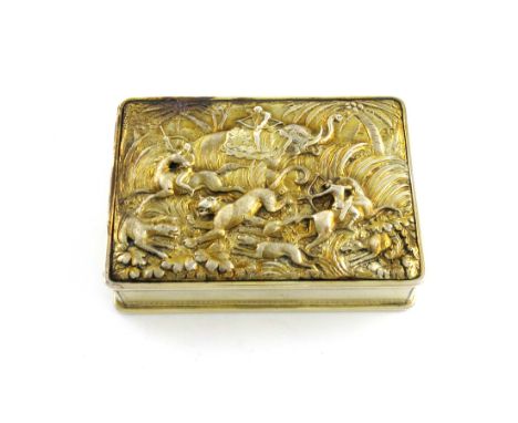 A George IV large silver-gilt snuff box, by Thomas Edwards, London 1824, rectangular form, engine-turned sides and base, the 