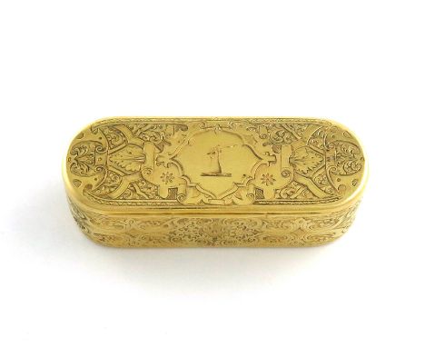 A Victorian 18 carat gold engraved 'castle-top' snuff box, by Charles Rawlings &amp; William Summers, London 1859, oblong for