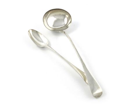 A Victorian silver Old English pattern soup ladle, by George Adams, London 1855, oval bowl, plain terminal, plus a George III