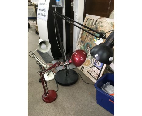 Three anglepoise lamps including one floor lamp.