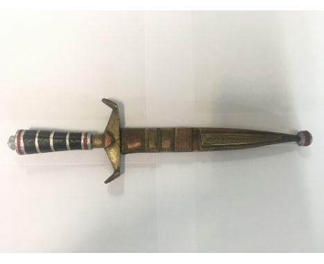 Small knife with wood and metal handle and brass scabbard