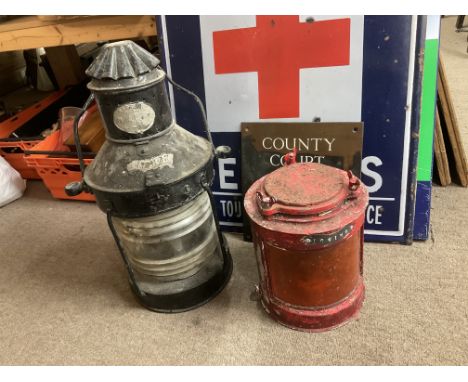 Two vintage shipping lamps. Marked Port and Towing.