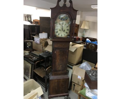 An inlaid mahogany longcase clock with painted dial, eight day going.