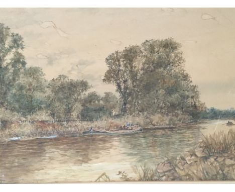 A framed watercolour a barge on the canal with figures. Signed R Ragon. 69x52cm. NO RESERVE