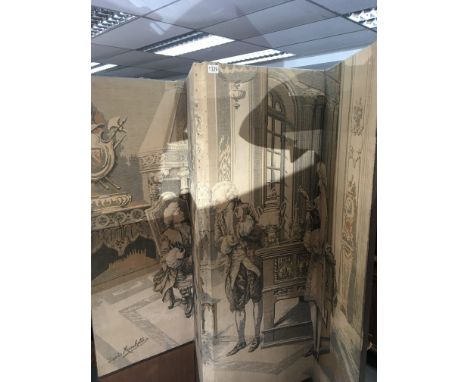 A folding tapestry type screen depicting 18th century style court figures