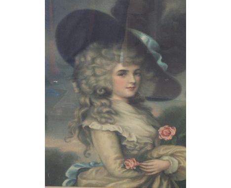 A framed Mezzotint print of a classical 18th century lady three quarter length in a gilt frame. 69x57. NO RESERVE