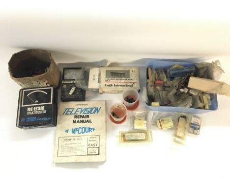 A large collection of various vintage TV parts including valves - multitester and microphone mixer. NO RESERVE