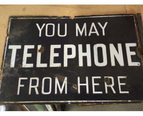 A enamel sign you may telephone from here . 46 cm x 30 cm .