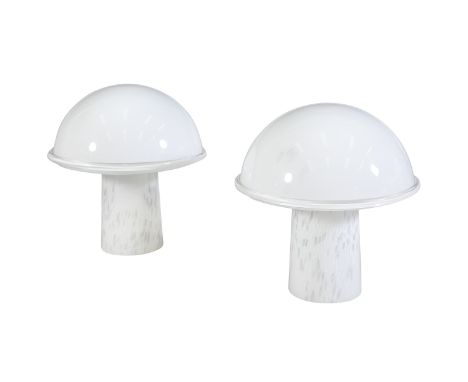 A pair of Italian opaque glass mushroom shaped table lamps. 31 X 34 x 34cm.