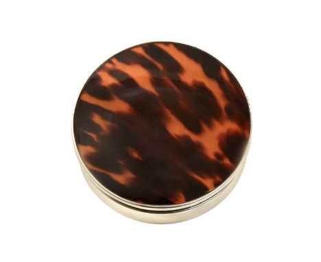 A George V Silver and Tortoiseshell Powder-Box, by Adie Brothers Ltd., Birmingham, 1922, circular, the pull-off cover with a 