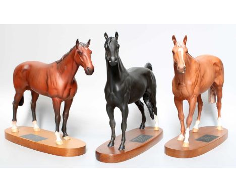 Beswick Horses Comprising: Grundy, Nijinsky and Morgan horse "Tarryall Maestro", all on wooden bases (3)