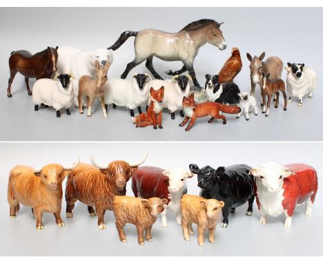 Beswick Animals Including: Hereford Bull; Hereford Cow; Aberdeen Angus Cow; Sheep; Donkey; Modern 2005 Prvolzki wild horse; p