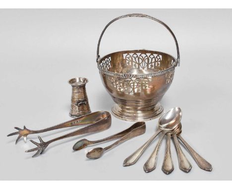 A Collection of Assorted Silver, comprising a circular sweetmeat-basket with pierced sides and overhead swing-handle; a peppe
