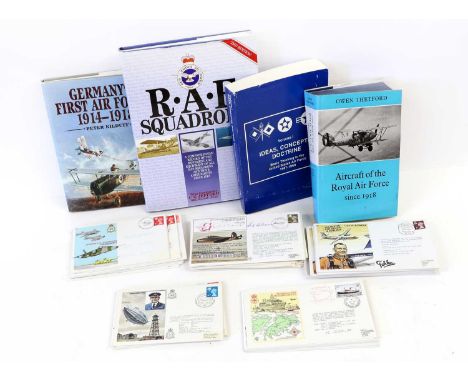 A Collection of RAF Memorabilia, including three Gloster Aircraft Co. Ltd. black and white aerial photographs showing the Pel