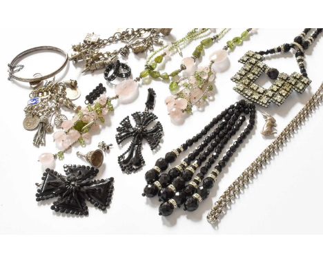 A Quantity of Jewellery, including a Butler &amp; Wilson necklace; a peridot and rose quartz necklace; a silver bangle, a sil