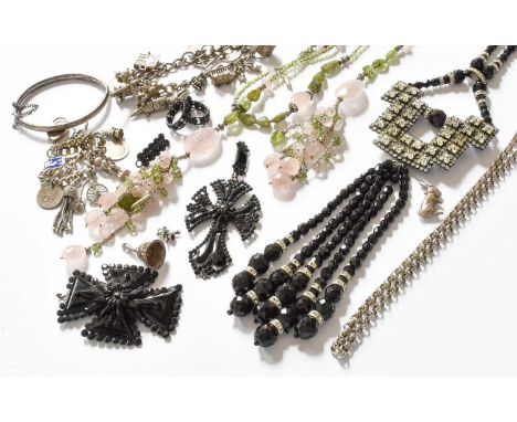 A Quantity of Jewellery, including a Butler &amp; Wilson necklace; a peridot and rose quartz necklace; a silver bangle, a sil