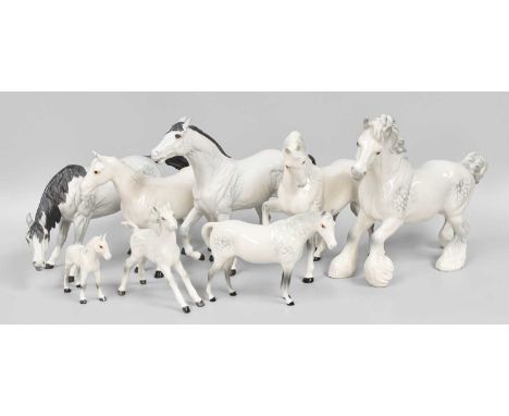 Beswick Horses Including: Cantering Shire, two Spirit models and two foals, all grey gloss or matte (one tray)All models are 