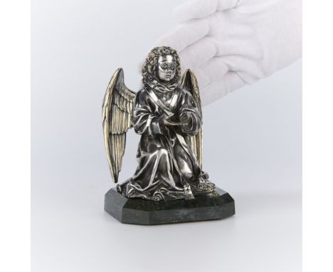 Vintage silver Flemish figural sculpture in the form of an angel. Detailed in high relief.Provenance: Hofgalerie, Vienna, Aus