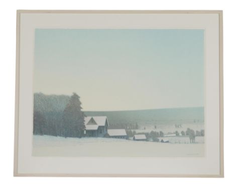 Russell Chatham (American, 1939-2019). Large lithograph on paper titled "Missouri Headwaters: December" depicting a wintery l
