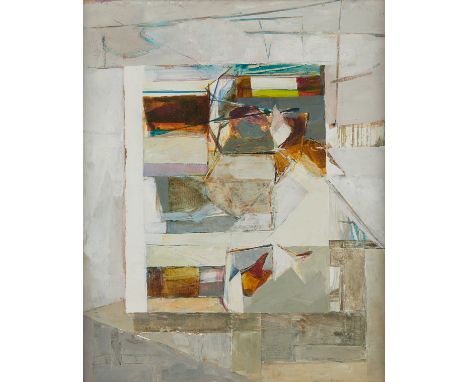 Brad Widness (American, 20th/21st c). Acrylic on paper board painting titled "Window Shutter Memory" depicting an abstract ge