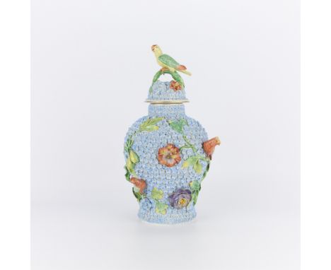 Carl Thieme (German, 19th century) for Dresden Porcelain, Germany. "Schneeballen" or "snowball" porcelain lidded urn vase wit
